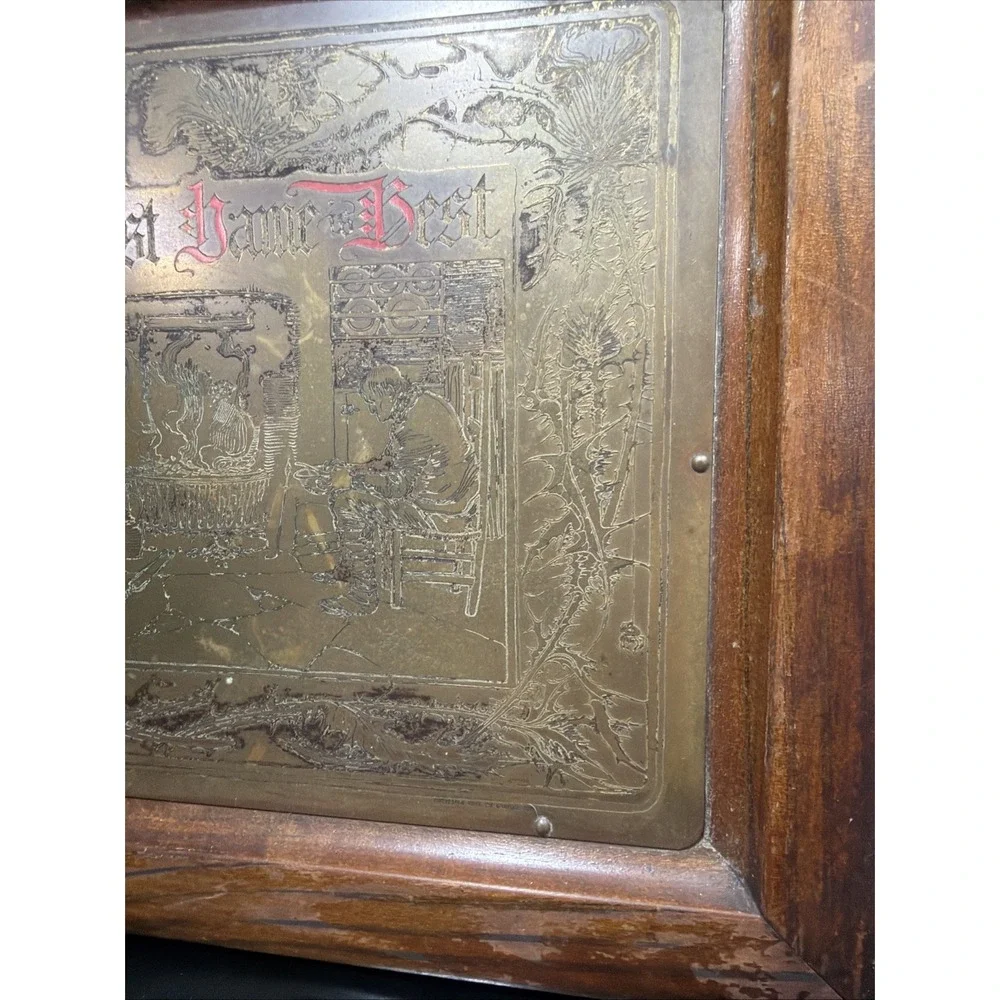 1902 George Rutledge Arts Crafts Brass Etching East Or West  Patina Wood Framed